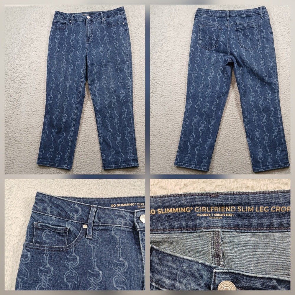 Jeans - Chico's So Slimming Girlfriend Slim Leg Crop - Size 1 (8) Horse Bit  EUC